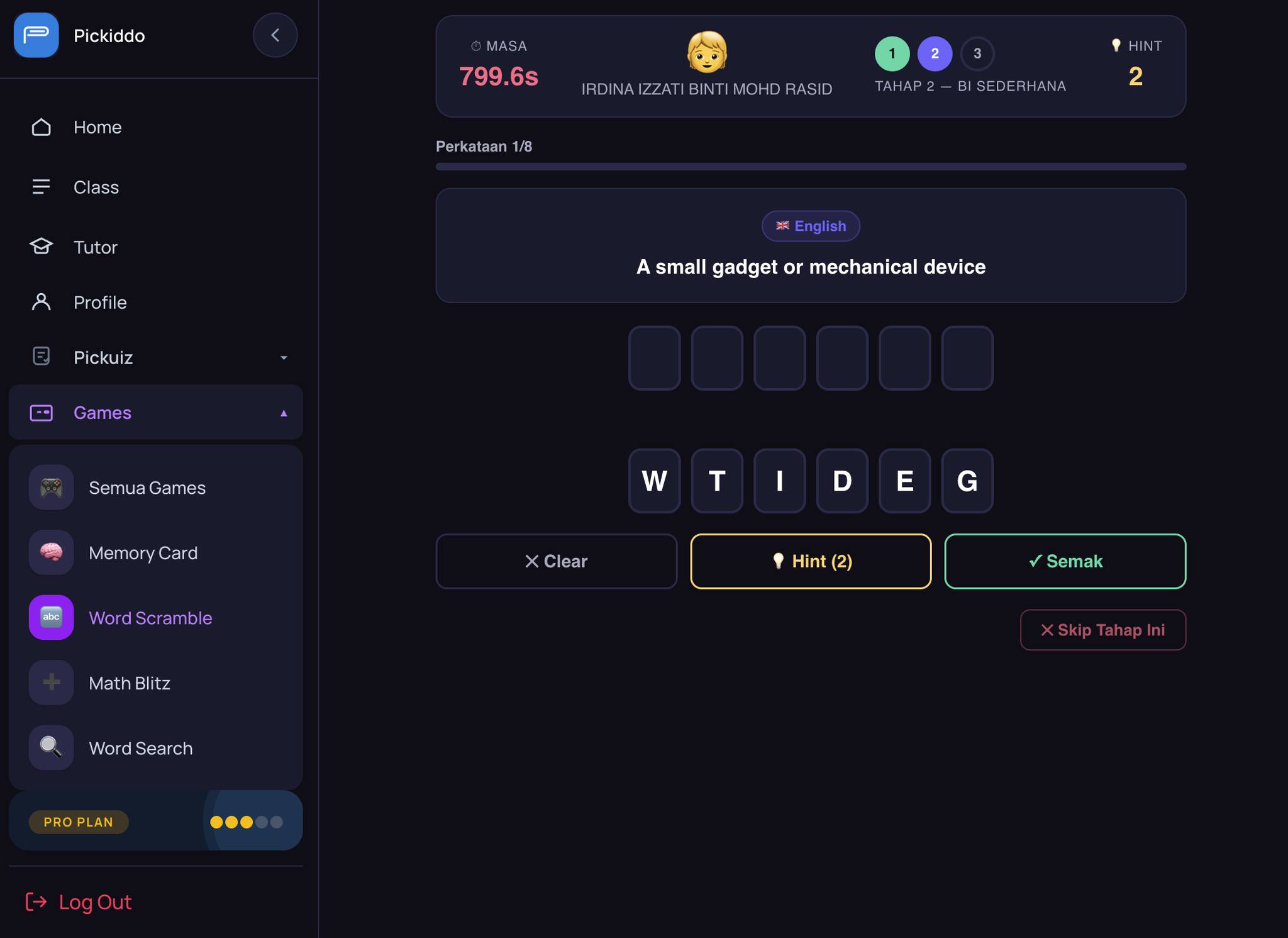 Gameplay Word Scramble Pickiddo